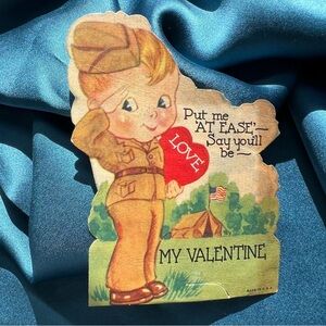 Vintage 1940’s Soldier Valentine Card Red Heart